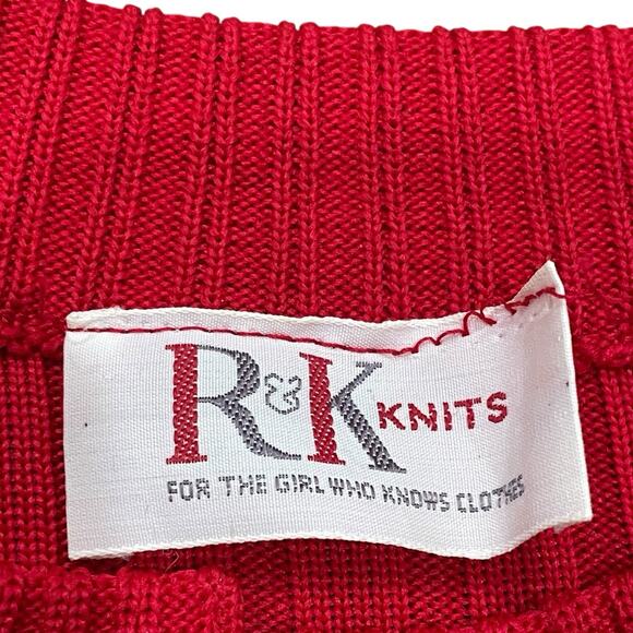 VINTAGE R&K Knits Sweater Womens M Red White 80s 90s Henley Ribbed *no size tag - Picture 3 of 7